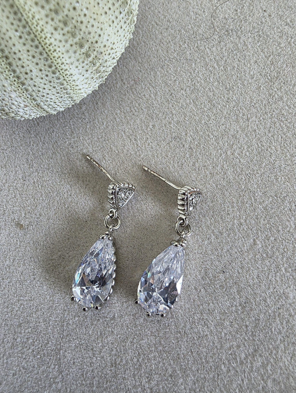 Silver Cubic Zirconia Teardrop Drop Earrings